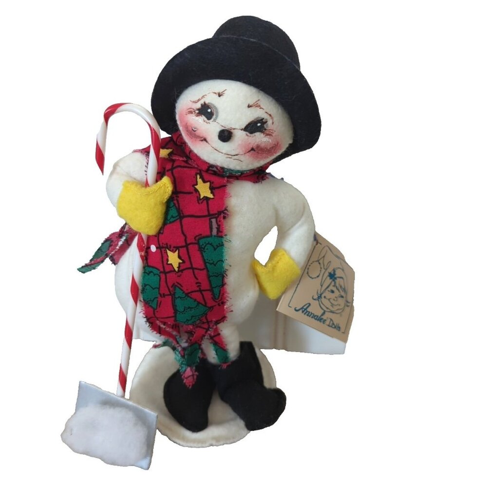 Vintage Annalee Dolls 8" Snow Shovel Snowman 1999 Christmas Decoration Scarf-lp